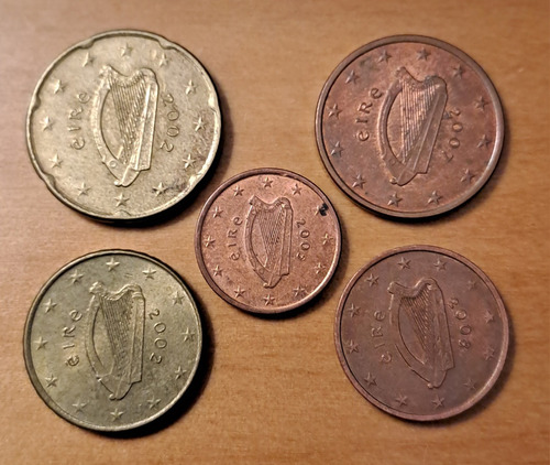 Irlanda X 5 Monedas Centavos De Euro Incluye 10 Cent 2002.