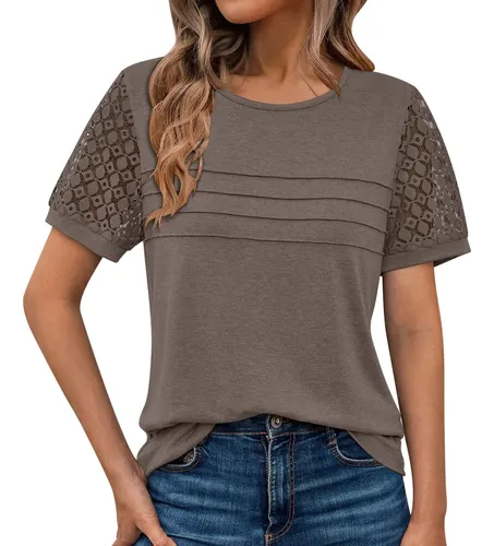 MLB 7384072992 Camisetas De Renda Para Mulher Manga Curta Gola Redonda JM