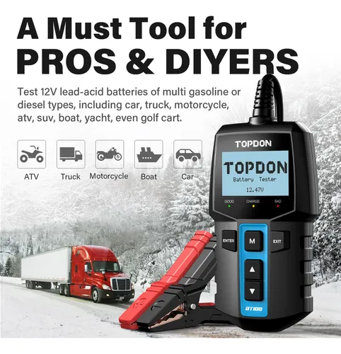 Probador De Batería Topdon Bt100 12v Para Autos Y Barcos