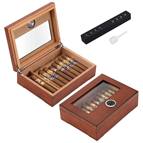 Caja Para Cigarros Tisfa Con Tapa De Vidrio Medidor Humedad