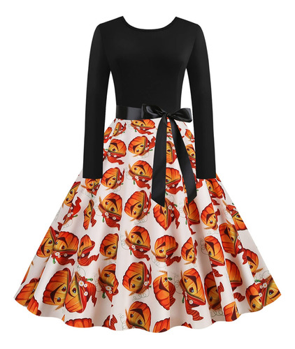 Vestido Oscilante Rockabilly Vintage Año 50 Para Mujer Manga