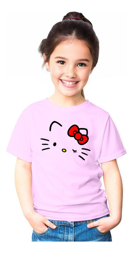 Polera Niña Regalo Diseño Gato Gatito Cat Hello Kitty Face 2