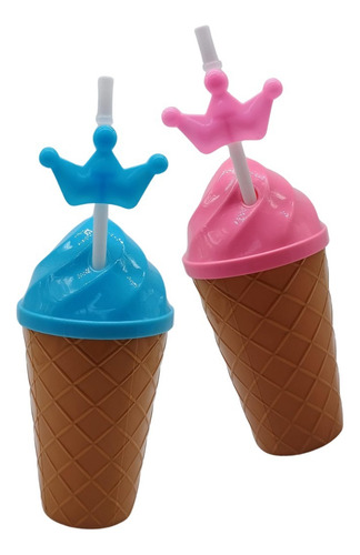 12 Vasos Helado Fiestas Reusable Tapa Popote Dulcero 450ml Color Combinados