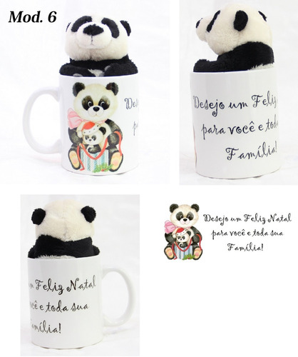 Urso Panda 15cm + Caneca Desejo Feliz Natal Presente Ideal