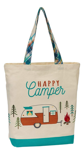 Design Imports Dii Happy Camper Print Tote Beige Vino Rojo