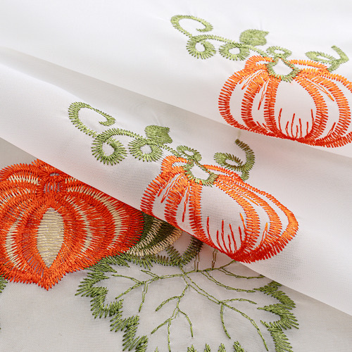 Cortinas Cocina Frutas Bordado Semitransp 2pzs Lino Algodón Calabaza