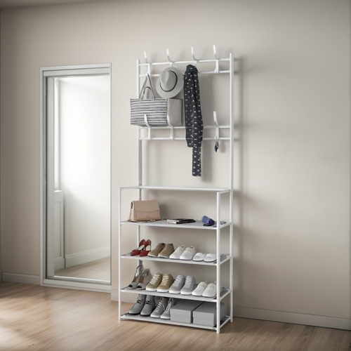 Organizador Recibidor Zapatero Perchero 4 Niveles 80cm Rack Blanco