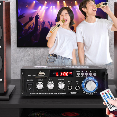 Amplificador De Audio Bluetooth Hifi Subwoofer Mini Economía Bt/fm/usb/sd/rca/mp3 Estéreo Sonidos Para Casa 600w Alta Potencia Con 2 Tomas De Micrófono Con Mando A Distancia