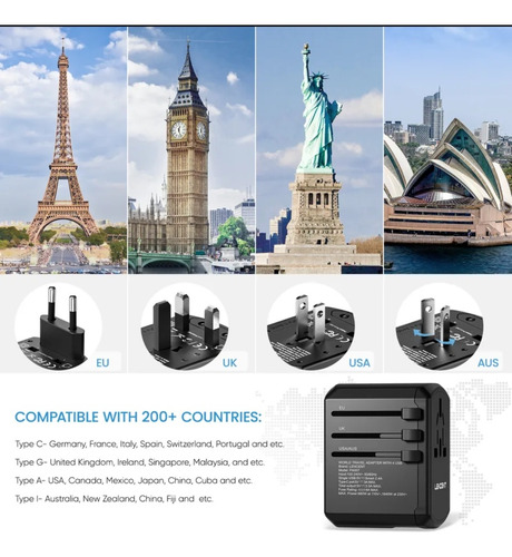 Lencent Adaptador De Tomada De Viagem, Universal