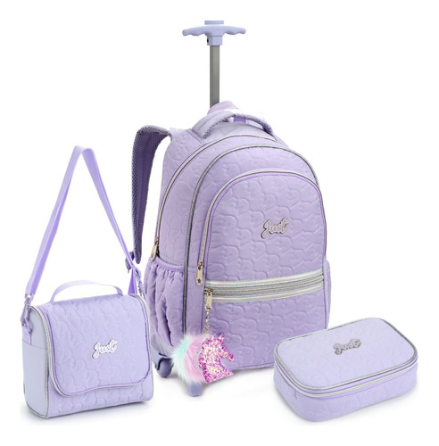 Kit Mochila De Rodinha Estojo Lancheira Matelasse Unicornio