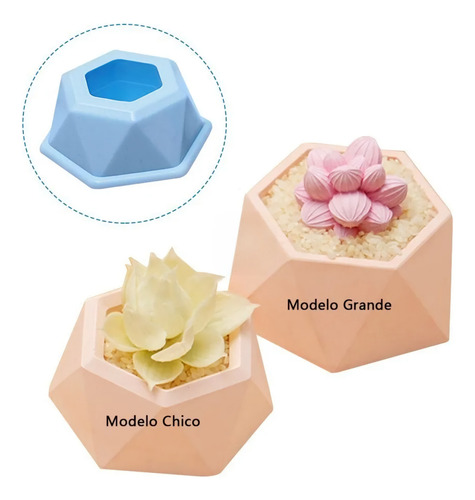 Molde De Silicona Maceta Hexagonal Grande Yeso Cemento Rosa