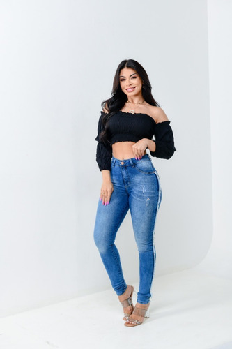 Calça Jeans Clochard Cinto Cintura Laço Feminina Da Moda.