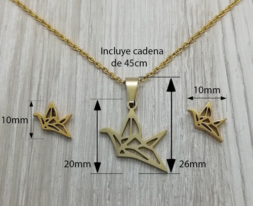 Imagen 3 de 4 de Juego Collar Y Aretes Diseño Colibrí Chapa De Oro 22k M3119