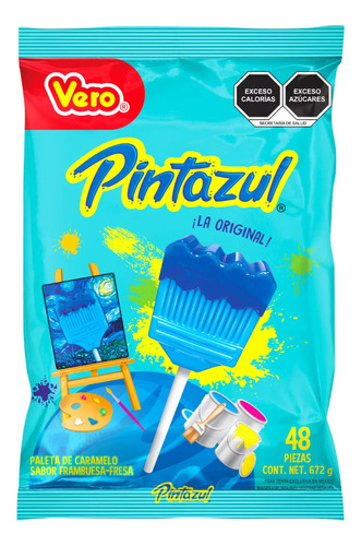 Paleta De Caramelo Vero Brochita Pinta Azul 48 Piezas