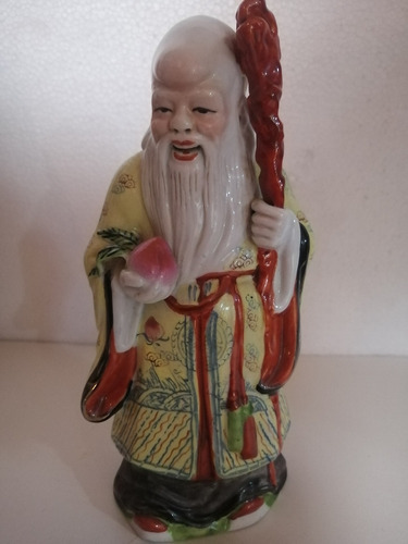 Antigua Figura China De Porcelana Sacerdote Chino Sabio