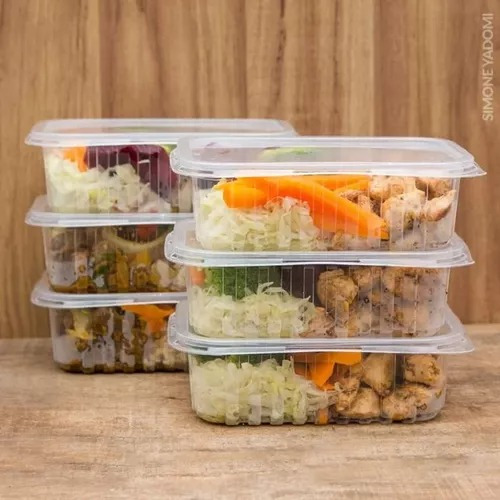Pote Retangular 500ml Marmita Fitness 24un C/ Tampa Prafesta