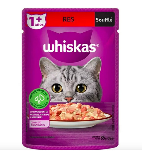 Alimento Para Gato Whiskas Soufflé Sabor Res 6 Pz De 85gr