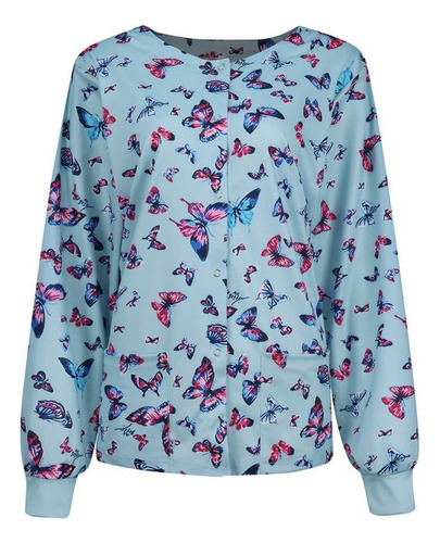 Chaqueta De Enfermera De Manga Larga Con Botones Para Mujer