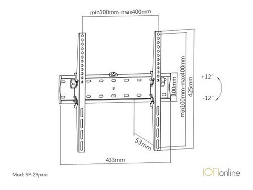 Imagen 2 de 2 de Soporte Para Tv Led Oled Iofi Con Inclinación Hasta 75 Negro