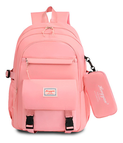 Mochila Feminina Bolsa Social Estojo Escolar Cargueira Luxo Cor Rosa-claro