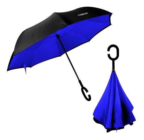 Redlemon Paraguas Invertido con Doble Refuerzo, Sombrilla Resistente a Vientos y Lluvias Fuertes, Mango Ergonómico en Forma C, Paraguas Grande Reversible Libre de Escurrimientos, Color Azul