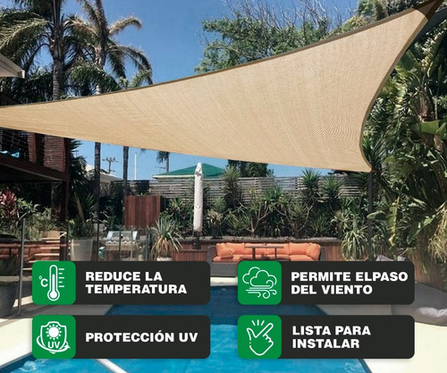 Imagen 4 de 10 de Malla Sombra 90% 5x5x5 M Triangulo Velaria Raschel Beige