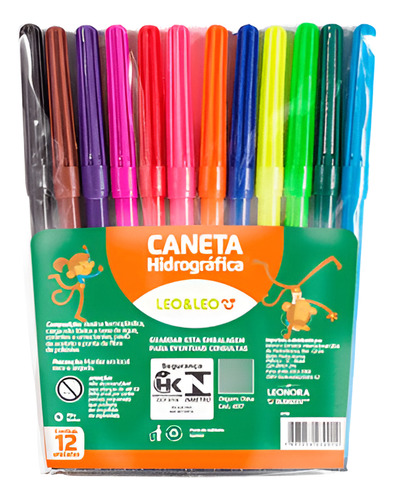 Caneta Canetinha Hidrocor Estojo Com 12 Cores Leo&leo