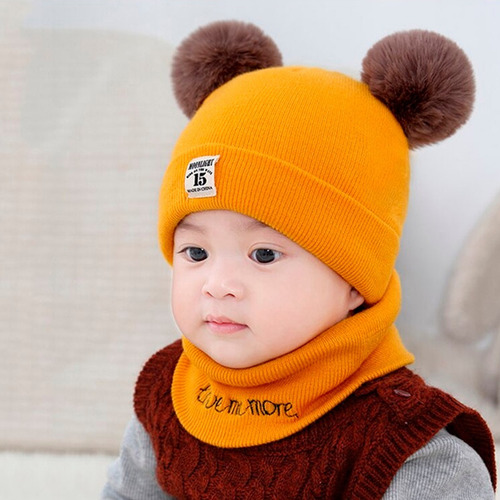 2 Set Conjunto Gorro Bufanda Bebé Redondos Oso Invierno Frio