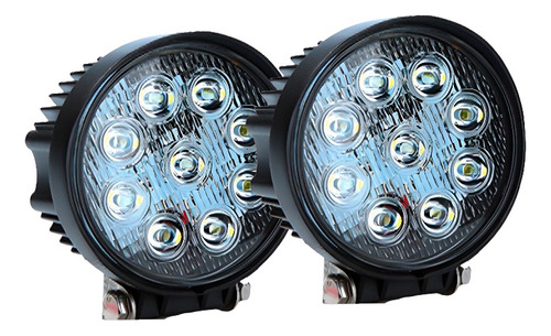 Faro Led Redondos 27w 9 Leds Fijo + Estrobo Auto - Moto