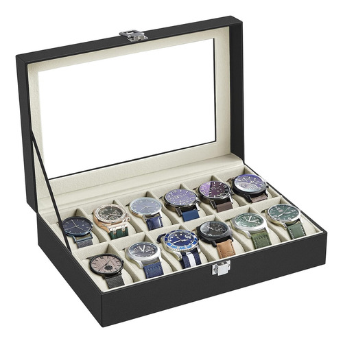 Caja De Reloj De 12 Ranuras Con Tapa De Vidrio, Songmics