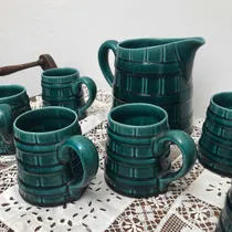 Comprar Jarra Cerveza Y 6 Chops Cerámica Esmaltada Gral Belgrano