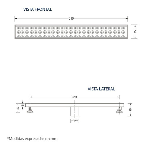 Rejilla Fp Rectangular Perforada 61 Cm X 7.5cm Cod: 7030200