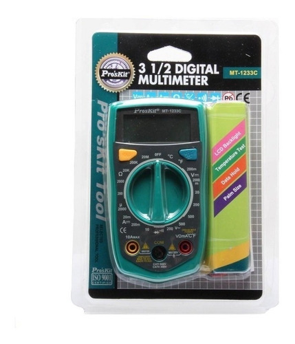 Imagen 4 de 8 de Tester Digital Proskit Temperatura Buzzer Luz Hold Mt-1233c