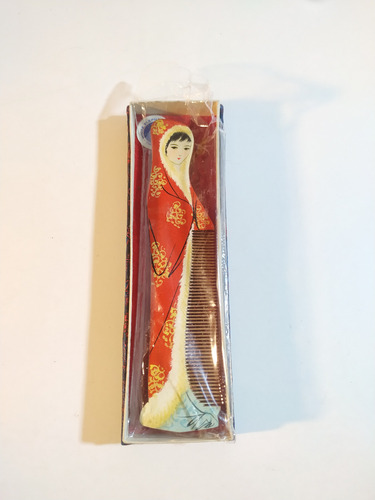 Antiguo Peine Chino De Mujer En Madera Pintada (Usado)
