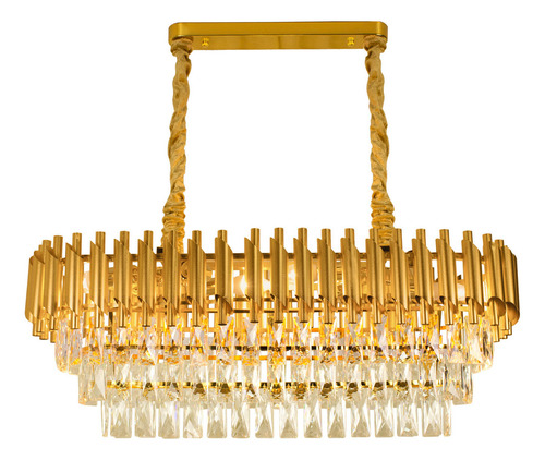 Lustre Pendente Retangular Dourado Com Cristais Wdc18 80 Cm