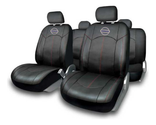 Cubreasiento Funda Ecocuero Líneas Rojas Nissan Logo Bordado