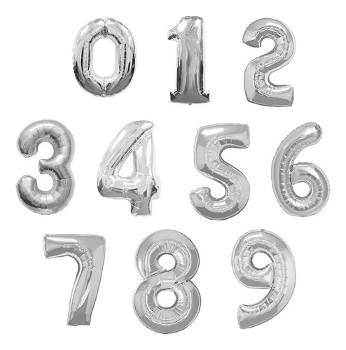 10 Globos Numeros Metalico 32 Pulgadas Serie 0-9 Elige Color Color Plata