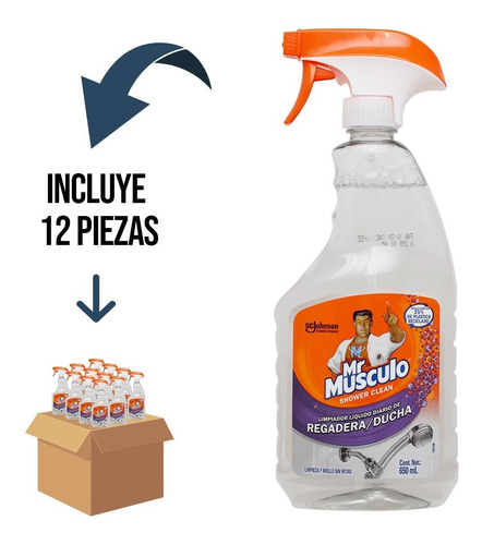 12 Pz - Mr Musculo Shower Clean Regadera/ducha 650 Ml
