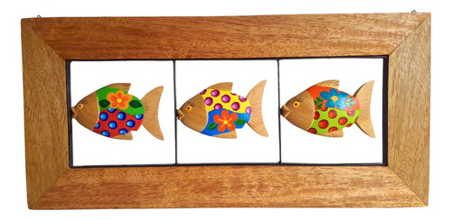 Quadro Decorativo Peixes Coloridos Madeira Horizontal