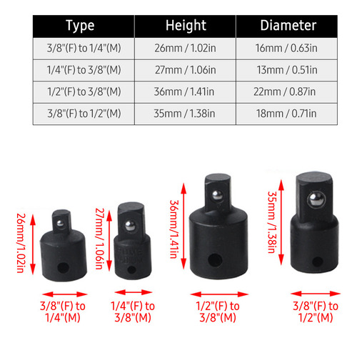 Adaptador De Dados De Impacto De 1/4in, 3/8in, 4 Uds.
