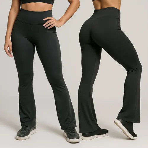 Kit 2 Calças Legging Flare Boca De Sino Grossa Cintura Alta Preto G
