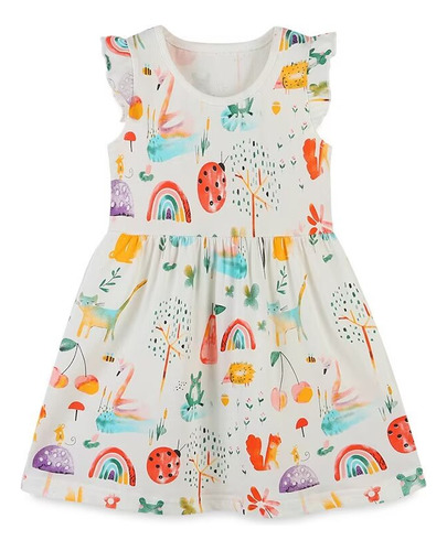 Vestido Casual Verano Para Niña Con Animales Lindas Graffiti