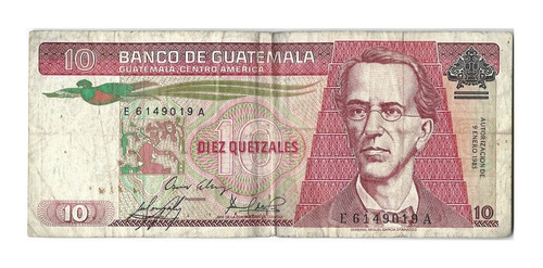 Billete De 10 Diez Quetzales 9 De Enero Año 1985 Guatemala !
