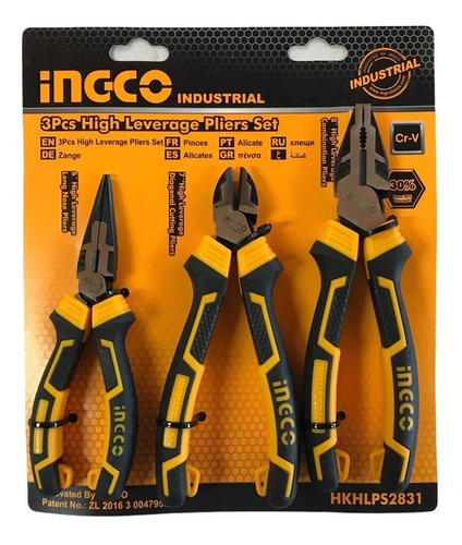 Imagen 5 de 8 de Pinzas Juego De 3 Piezas De Alta Fuerza Industrial Ingco