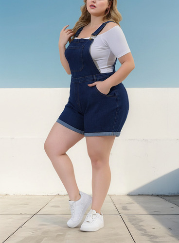 Para Jumper Short Mezclilla Overol Peto Talla Grande Con
