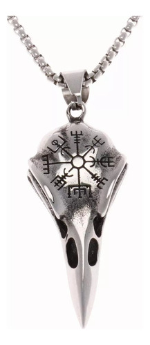 Pingente De Caveira De Corvo Viking Crow Vegvisir Em Aço Ino