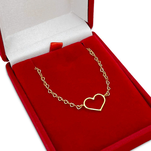 Pulseira Em Ouro 18k Corações Com Berloque Pingente Coração Cor Amarelo