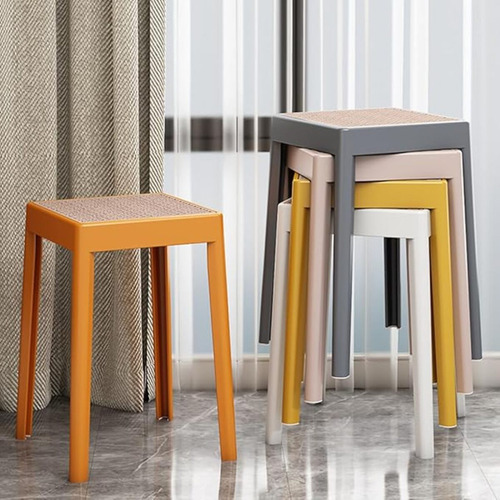 Taburete Banco Banqueta De Plastico Y Rattan Apilable Acabado De La Estructura Naranja