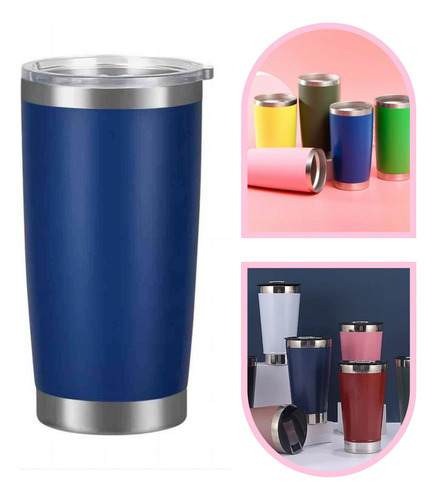 Vaso Térmico De 20oz Acero Inoxidable y Popote Azul Marino