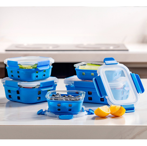 Recipiente Contenedor Vidrio Funda Silicona Hermético Ew 5pz